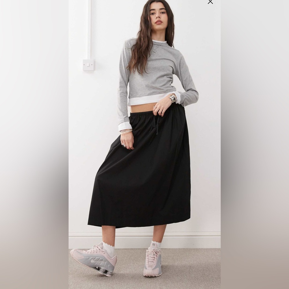 🆕NWT COLLUSION tie 100% cotton low rise maxi skirt in black OR stone ASOS size 8